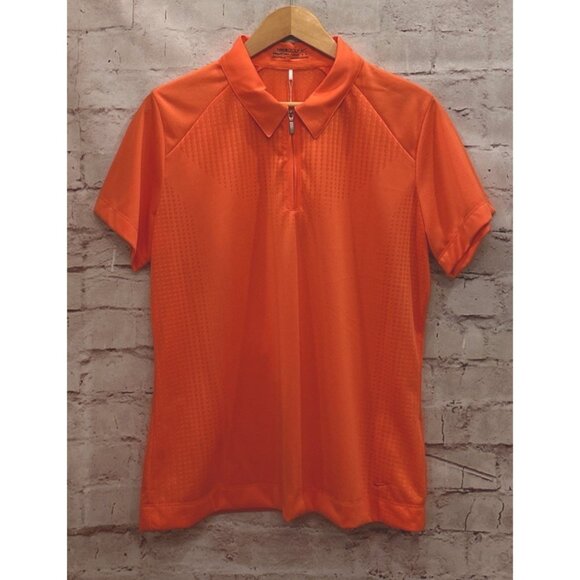 Nike GOLF Womens Polo Shirt Zipper Front Collar Orange Mesh Vented Size L NEW - Picture 1 of 4